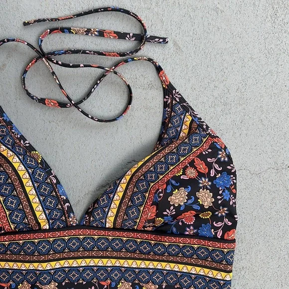 BODEN Halter Swimsuit Floral Plunge One Piece Size 12 - Picture 3 of 7